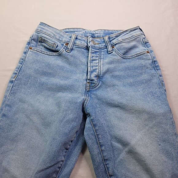 Old Navy Womens OG Straight High Jeans 2 Button Fly Light Wash Distressed - Picture 7 of 10
